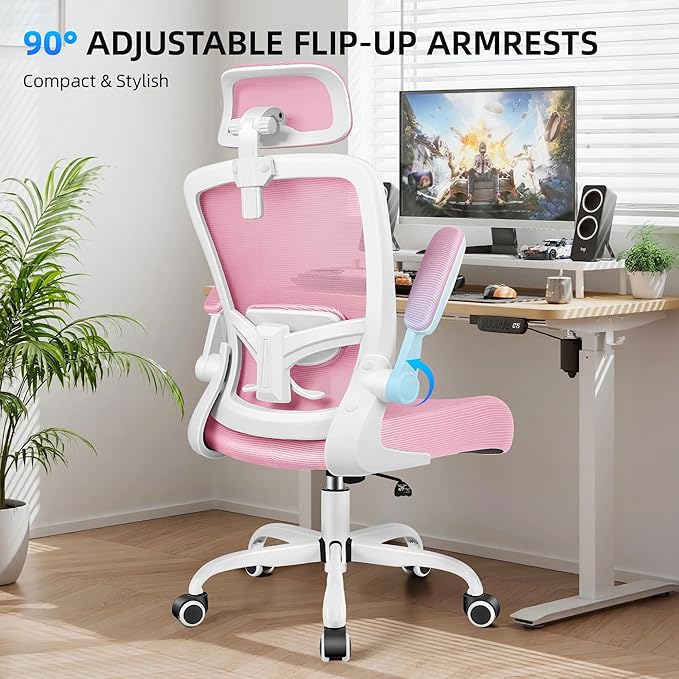 FelixKing Office Chair, Desk Chair with Adjustable Lumbar Support, Ergonomic Computer Chair with High Back and Armrest, Adjustable Height Gaming Chair Home Office Swivel Chair(Pink)