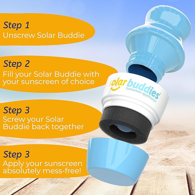 Solar Buddies Sunscreen Applicator - Full Blue & Pink Duo - BPA-Free Refillable Roll on Sponge Sunscreen,Suncream & Lotion Applicator For Kids,Adults & Families-Holds 3.4fl oz,Perfect Size for Travel