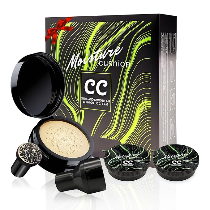 Mushroom Head Air Cushion CC Cream Gift Set for Women - Newly Upgraded Tattoo Cover up Makeup Foundation with 2 Refills, Holiday Gift BB Cream Waterproof for Mature Skin Types (Natural, 20g*3)