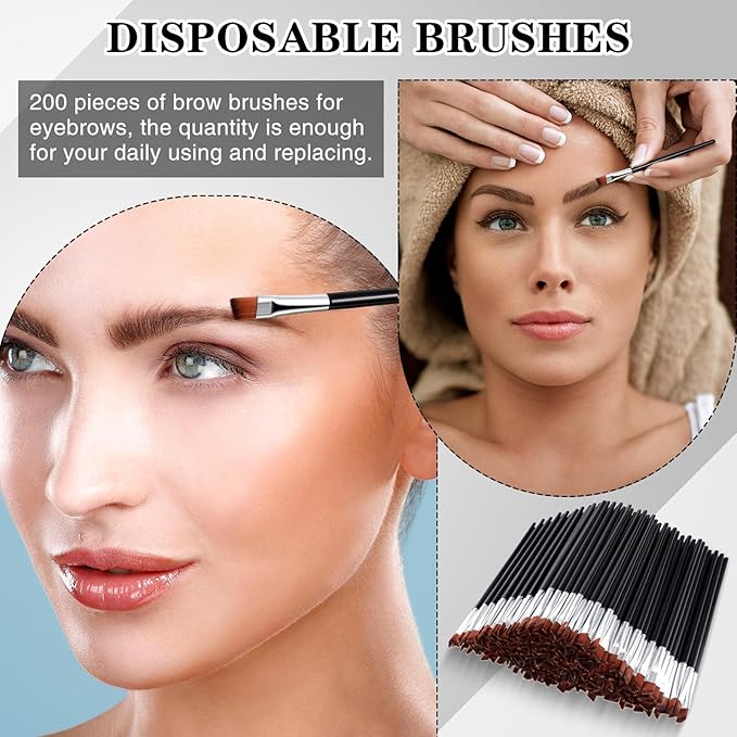 Gerrii 200 Pieces Disposable Angled Eyebrow Brushes Bulk Brow Tint Brushes Eye Makeup Brush Eyeliner Brush Tinting for Women Girls Salon Beauty Cosmetic Make up Tool Esthetician Supplies(Silver)