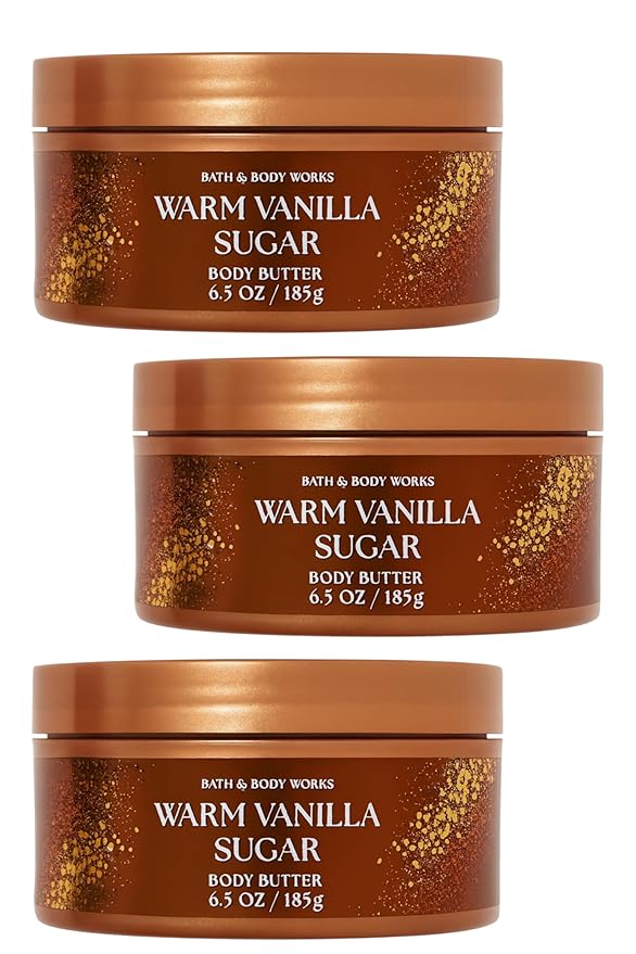 Bath & Body Works Warm Vanilla Sugar Body Butter 3 Pack – 8 oz Each – Rich Hydration with Shea Butter & Aloe – Soft, Sweet Vanilla & Sandalwood Scent