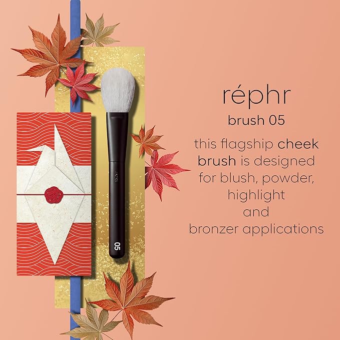 rephr brush 05 - Natural Goat Hair Makeup Brush for Blush, Highlighter & Bronzer and Finishing Powder - (38mm Bristles) Handmade in Kumano, Japan