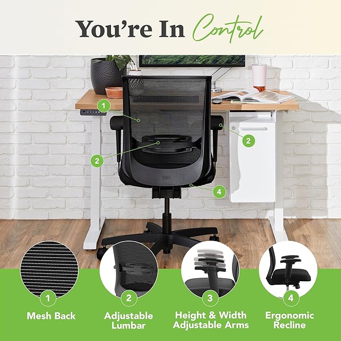 HON Convergence Ergonomic Office Chair, Breathable Back Support Mesh, Adjustable Arms, Computer Chair with Lumbar Support, Rolling Swivel Wheels, Comfortable Synchro-Tilt Recline, Fabric, Indigo