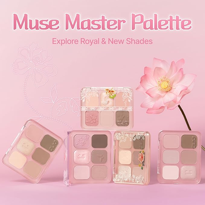 CLIO Muse Master Eyeshadow Palette, Korean Royal Heritage Edition, Soft Coral 6-Color Eyeshadow Palette with Matte Satin Shimmer, Blendable Baked Cream Powder Formula (02 FLOWER SEDAN CORAL)
