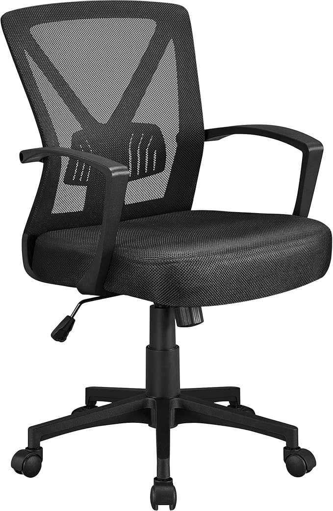 Yaheetech Ergonomic Swivel Chair Office Computer Desk Chair with Lumbar Support and Wheels for Home Study, Black