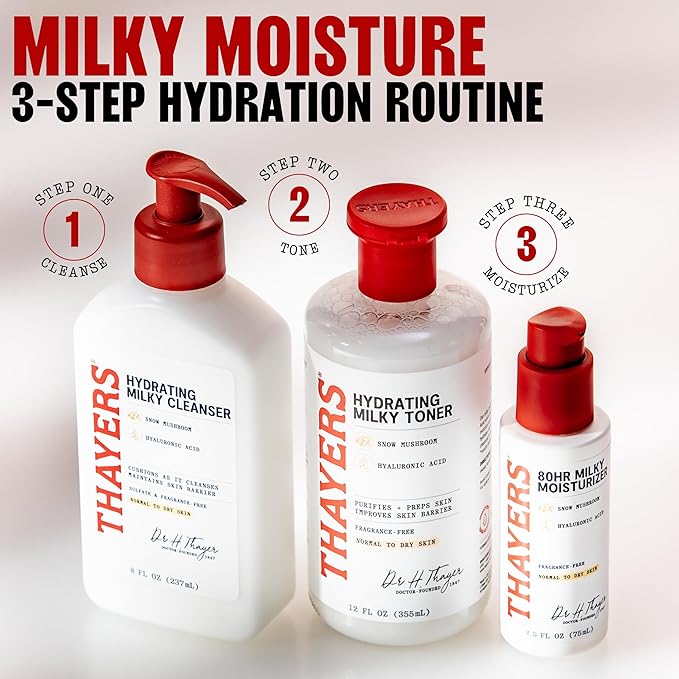 THAYERS 80HR Face Moisturizer, Face Cream with Hyaluronic Acid and Snow Mushroom, Milky Moisturizer, Lightweight Hydration for Normal to Dry Skin, Fragrance Free Skin Care, 2.5 Oz