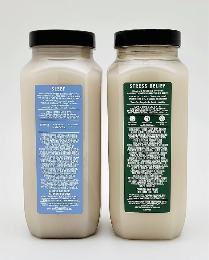 Bath & Body Works - Aromatherapy - Luxe Bubble Bath - 2 pc Bundle - Lavender Vanilla and Eucalyptus Spearmint - both 15 fl oz, Full Size