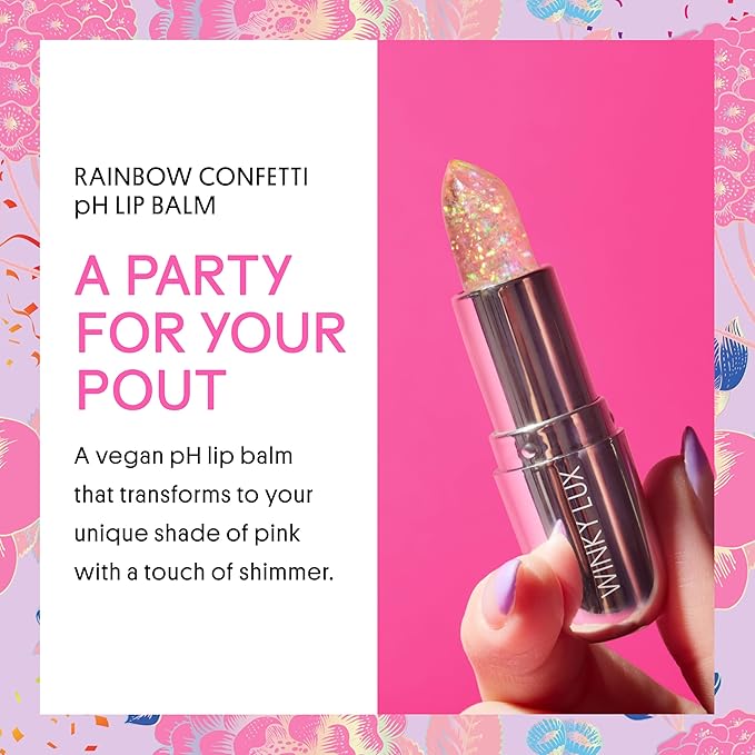 Winky Lux Rainbow Glitter Confetti Balm - Hydrating ph Lip Balm, Natural Pink Tint with pH Color Changing, Moisturize & Soften Lips While Leaving Sheer Pink Tint, with Vanilla Scent