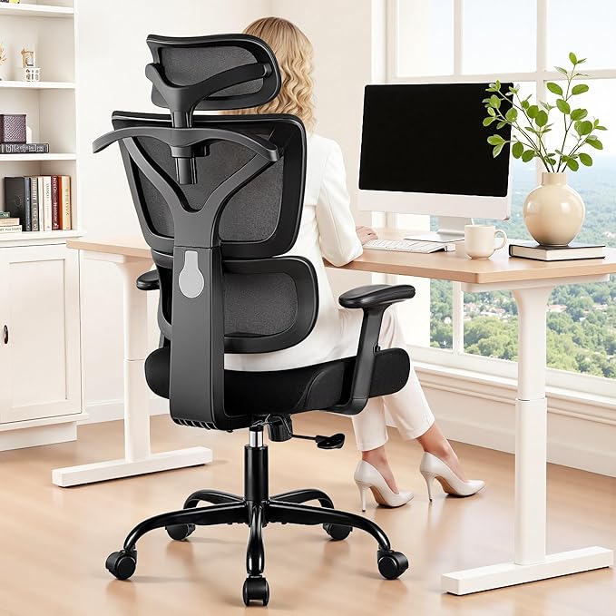 Ergonomic Office Chair High Back Desk Chair with Lumbar Support, Breathable Mesh Computer Chair with Adjustable Armrests Height, Reclining Big and Tall Gaming Chair for Home Office(Black 8Pack)