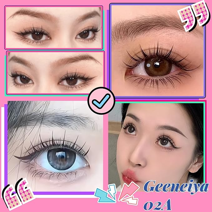 Manga Lashes Natural Look Individual Lash Clusters Anime False Eyelashes Wispy Spiky Kawaii Korean Makeup Clear Band 3D Short Faux Mink Manhua Eyelashes - Geeneiya 02A