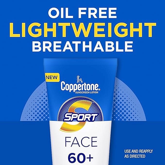 Coppertone Sport Sunscreen Pack, Water Resistant Sunscreen, Sport Sunscreen Lotion SPF 50, 7 Fl Oz Bottle (Pack of 2) + Sport Face Sunscreen Lotion SPF 60+, 2.5 Fl Oz Tube