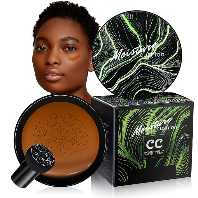 Mushroom Head Air Cushion CC Cream - Tattoo Cover up Moisturizing BB Creams Foundation, Long-Lasting Waterproof Concealer Full Coverage for Even Skin Tone (Dark Brown, 1 PCS)