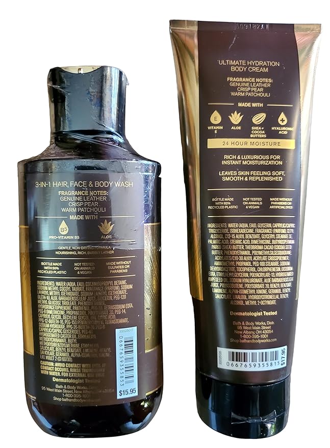 Bath & Body Works Men's Honorable Ultimate Hydration Body Cream and 3-in-1 Hair, Face, Body Body Gel Wash 2 Piece Set