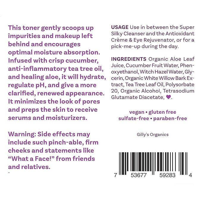 Made in USA Cucumber & Witch Hazel Toner Spray for Face – Gilly’s Organics Natural Astringent with Aloe & Tea Tree – Pore Minimizer, Acne Mist, Hydrating Primer & Moisturizer, 3 fl oz
