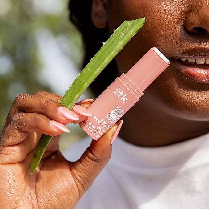 ITK Skincare Caffeine + Aloe Vera Under Eye Stick Balm - Moisturizer for Fine Lines and Wrinkles - Under Eye Treatment Soothes Redness and Hydrates, Brightens, and Soothes Puffy Eyes - 0.5 oz. Stick
