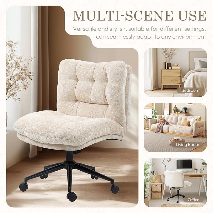 Dowinx Criss Cross Chair with Wheels, Dual-Layer Thickened Cushion, Premium Fabric Morden Home Vanity Chair Wide Seat, Ivory Beige