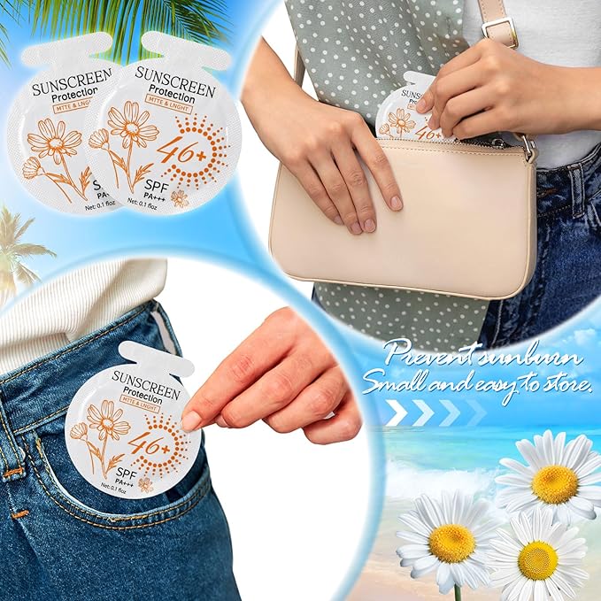 200 Pcs Sunscreen Bulk Mini Travel Size Sunscreen Packets SPF 46+ Summer Party Gifts for Women Girl