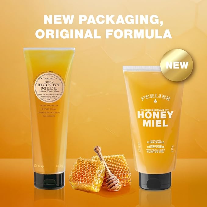 Perlier Sweet Honey Miel Shower & Bath Cream - Nourishing & Soothing Luxury Bath Cream Made With 100% Organic Italian Honey For Deep Moisturization And Hydration (8.4 Fluid Oz.)
