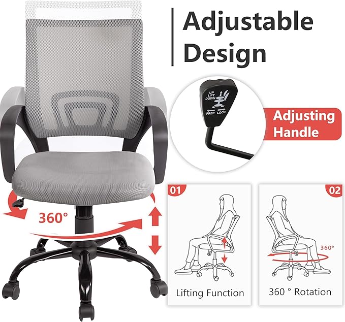 PayLessHere Office Computer Chair Ergonomic Cheap Desk Chair Adjustable Comfortable Mid Back Task Rolling Swivel with Lumbar Support for Home Office (Pack of 1, Grey)