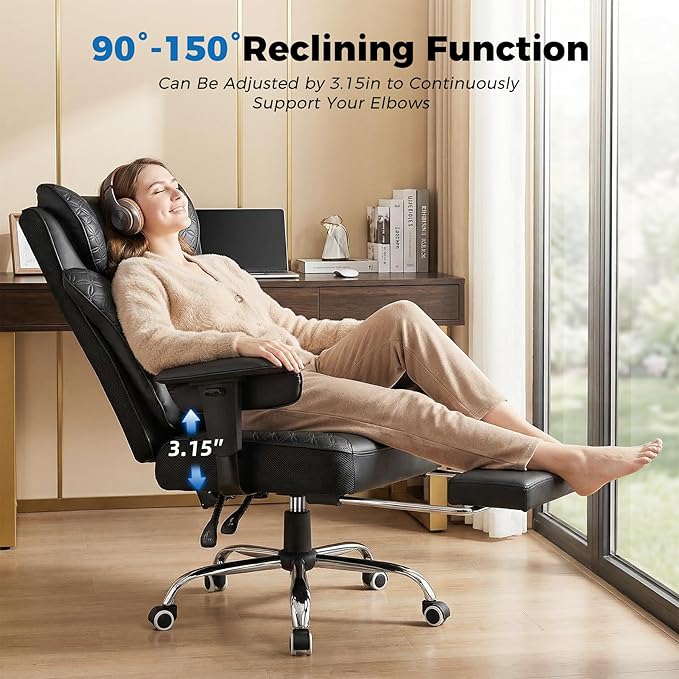 GTPLAYER Big and Tall Office Chair 400LBS Wide Ergonomic Gaming Chair with Deluxe Embossing Designed Leather with Foot Rest,150°Reclining Adjustable Soft Armrests Pocket Spring Back Support and Pillow