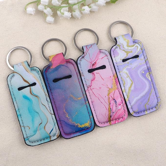 DMLSKY Lip Balm Holder Keychain, Sleeve Pouch for Mini Lipstick, Cute Portable Key Chain Accessories for Lip Gloss