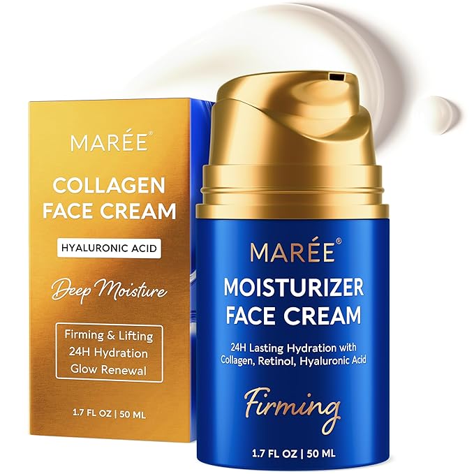 MAREE Face Moisturizer – 24H Hydration Face Cream for Women with Collagen, Retinol & Hyaluronic Acid – Day & Night Anti-Aging Facial Wrinkle DD Cream – Moisturizer for Dry Skin – Crema Para la Cara