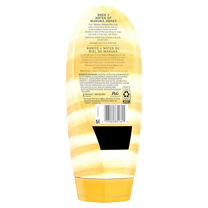 Olay Body Wash for Women, Moisture Ribbons Plus, Deep Conditioning & Moisturizing Formula, Long Lasting Smooth Soft Skin, For All Skin Types, Shea Butter & Manuka Honey Scent, 18 fl oz (Pack of 4)