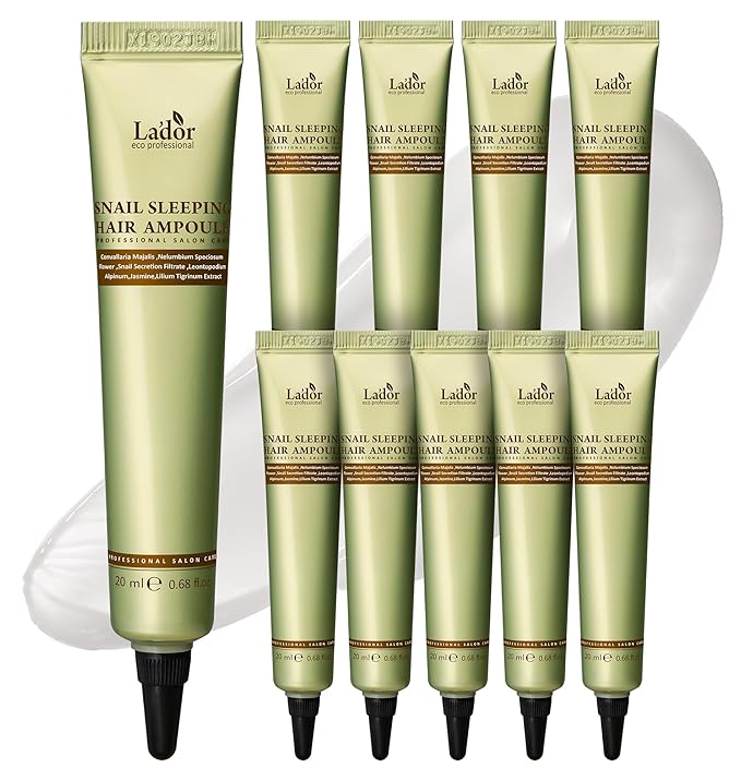LADOR Snail Sleeping Hair Ampoule Serum - Intensive Overnight Leave-In Mask - Treatment for Frizzy Dry Damaged Thinning Hair Korean Haircare