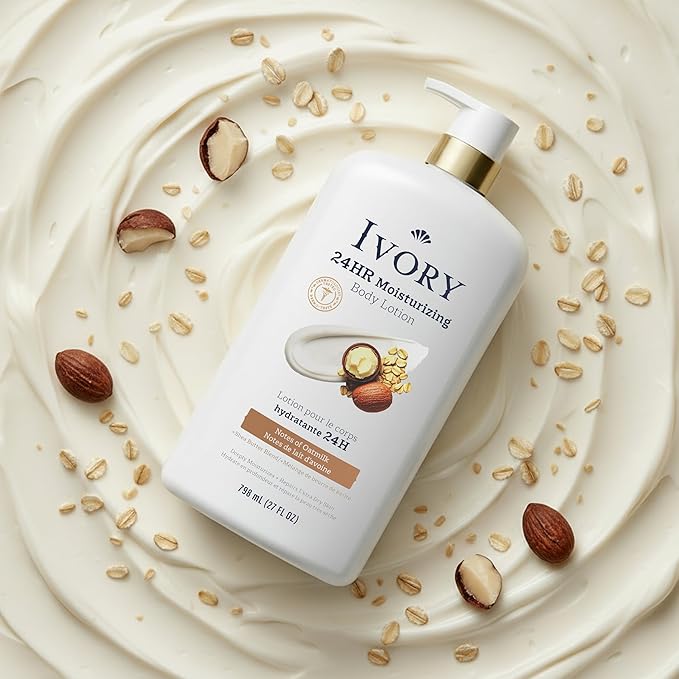 Ivory Hand & Body Lotion, 24hr Moisturizing, Repairs Extra Dry Skin, All Day Hydration, Lightweight Formula, Absorbs Instantly, Perfect for Daily Use, Shea Butter Blend, Oatmilk Scent, 27 fl oz