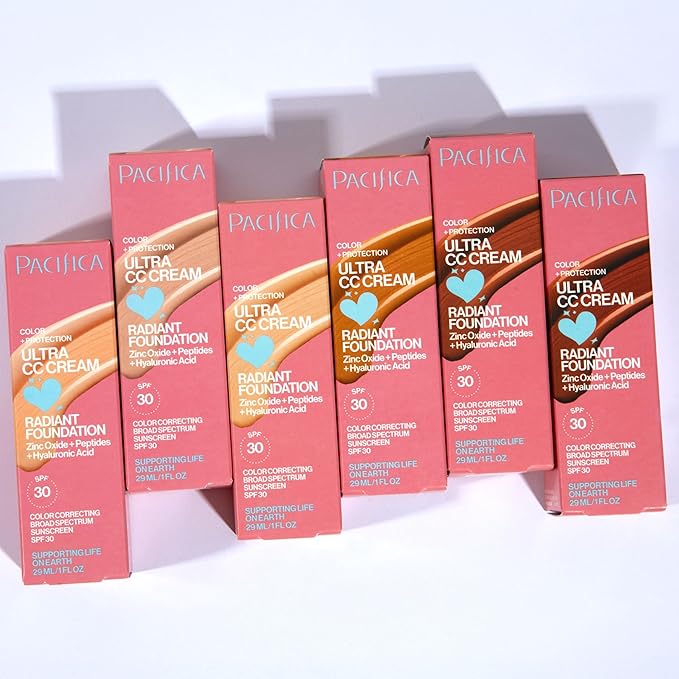 Pacifica Ultra CC Cream Radiant Foundation SPF 17 - Warm-Tan – Medium Coverage Color Correcting Foundation, Dewy Finish, Mineral SPF, 1 oz