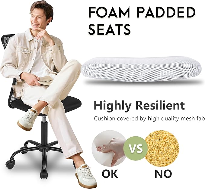 BestOffice Ergonomic Office Chair Desk Chair Mesh Computer Chair Armless Back Support Modern Executive Rolling Swivel Chair with Lumbar Support (White)