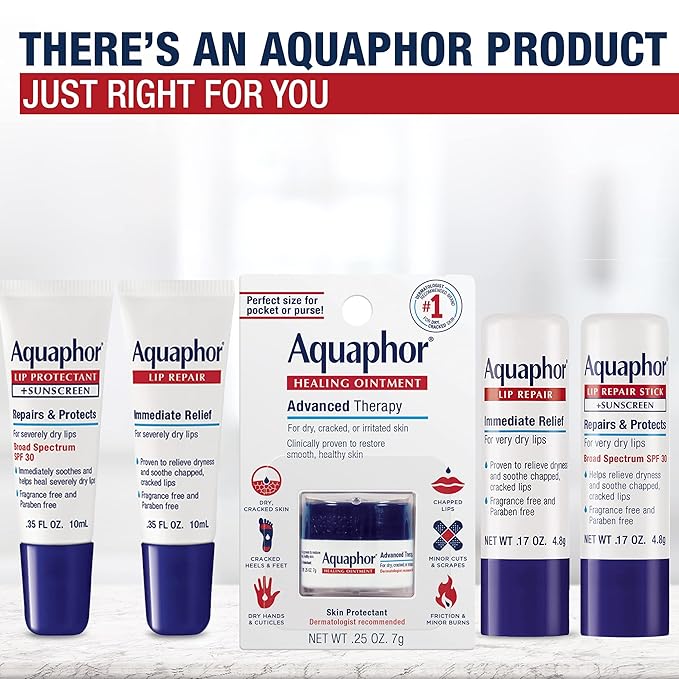 Aquaphor Lip Repair Stick, Moisturizing Lip Balm Pack, Relieves Dryness, 0.17 Oz Stick, (Pack of 4)