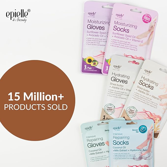 Epielle Hydrating Hand & Foot Masks, Relieve and Soften Dry, Overworked Skin, Self Care Gifts for Women, Spa Kit, Easter Basket Stuffers, 6 Moisturizing Gloves & 6 Moisturizing Socks