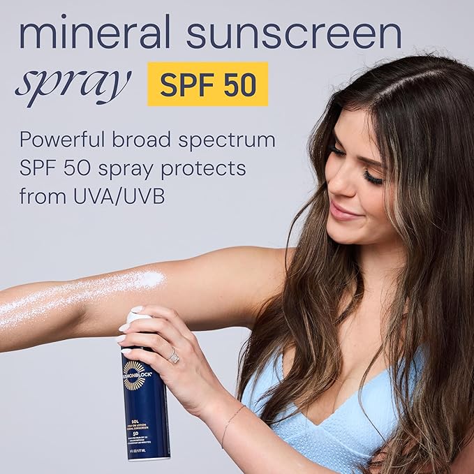 Brush On Block SOL SPF 50 Mineral Spray on Lotion, Non Aerosol Continuous Spray Sunscreen, Water Resistant, Reef Friendly, 6 oz