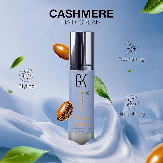 GK HAIR Cashmere Hair Cream 1.69 Oz – Smoothing & Shine Styling Cream with Argan Oil, Anti Frizz Hair Cream for Soft, Silky & Manageable Hair, Lightweight Styling Cream for All Hair Types