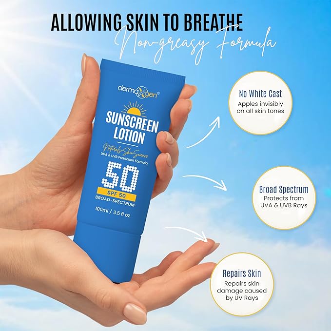 Sunscreen Lotion SPF 50 – Lightweight, Non-Greasy Sun Protection for All Skin Types. Hydrates, Skin Shield , Water-Resistant Coverage for Radiant, Moisturized Skin.