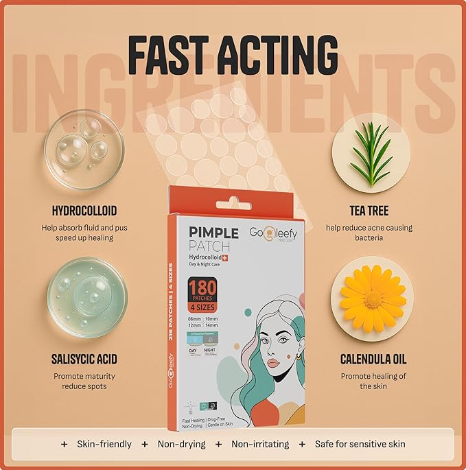 Pimple Patches for Face – Day & Night Acne Patches for Fast Healing, Skin Clarity – Invisible Hydrocolloid Patches, Waterproof Spot Treatment – All Skin Types Zit Patches of 60/120/180