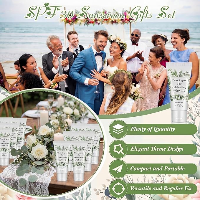 48 Pcs Mini Sunscreen Bulk for Summer Party Wedding SPF 30 Water Resistant Sunscreen Lotion Bulk 1oz Travel Size for Thank You Gifts Wedding Party Supplies (Eucalyptus)