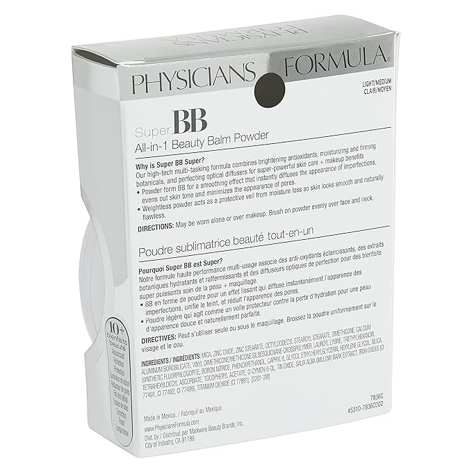 Physicians Formula Super BB Cream All-in-1 Beauty Balm Powder Light/Medium | Dermatologist Tested, Clinicially Tested