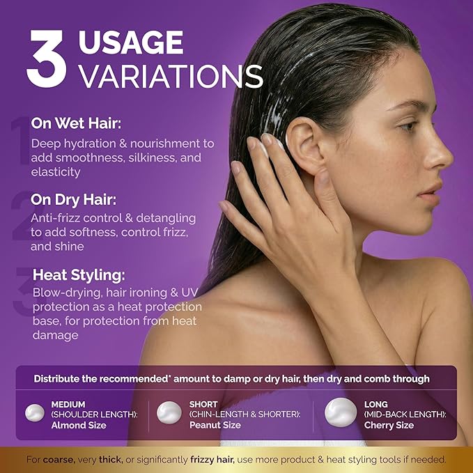 Hydrating Hair Serum for Dry & Frizzy Hair, Lightweight Leave-In Anti-Frizz Treatment, Non-Greasy Split Ends Repair with Keratin, Biotin, Castor & Rosemary Oils, Smooth Shine & Heat Protection, 5 oz
