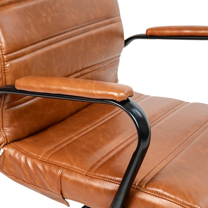 Flash Furniture Whitney High-Back Swivel LeatherSoft Desk Chair with Padded Seat and Armrests, Adjustable Height Padded LeatherSoft Office Chair, Brown/Black Gold