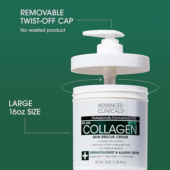 Advanced Clinicals Collagen Cream Body Lotion & Face Moisturizer W/Vitamin E | Skincare Moisturizing Collagen Lotion For Women, Men, Hand, & Neck Improves Look Of Crepey Skin & Uneven Dry Skin, 16Oz