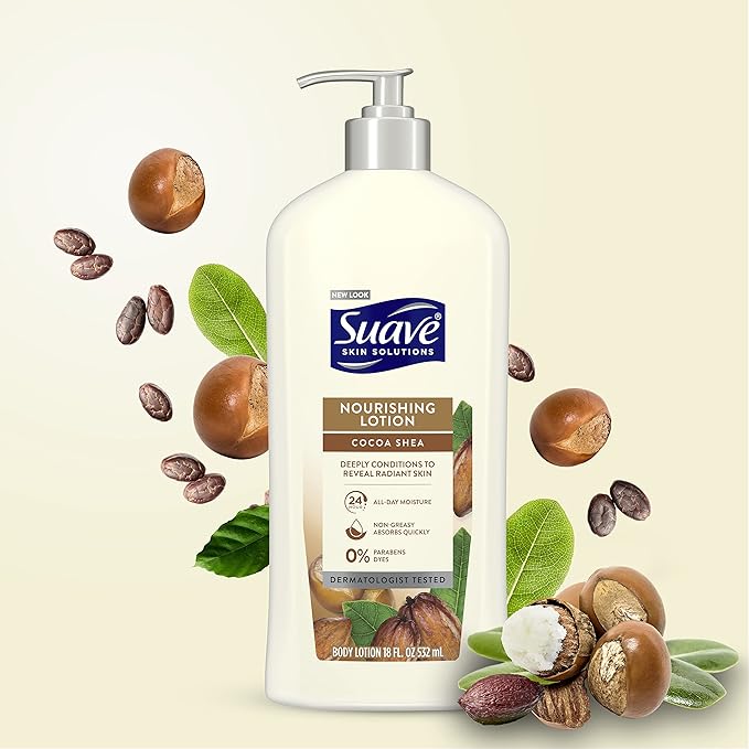 Suave Skin Solutions Body Lotion, Cocoa Butter & Shea, 18 oz (Pack of 6)