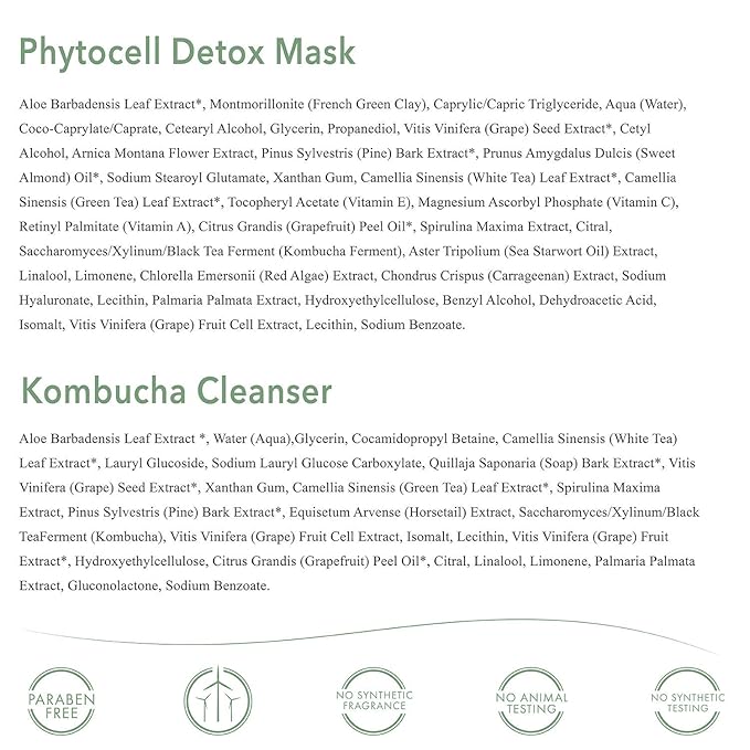 emerginC Face Care Set with Active Hydrating Complex Gel Moisturizer (1.6 oz, 50 ml), Spirulina Toner (4 oz, 120 ml), Kombucha Cleanser Wash (4 oz, 120 ml) & Phytocell Detox Face Mask (1.6 oz, 50 ml)
