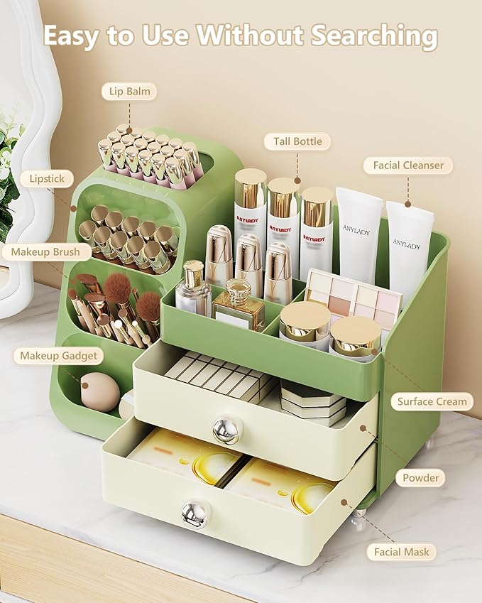 Large Capacity Makeup Organizer Countertop with Makeup Brush Holder for Vanity, Thickened Material, Bathroom Countertop Organizer Skin Care Perfumes Storage, Teen Girl Gifts for 13-25 Year
