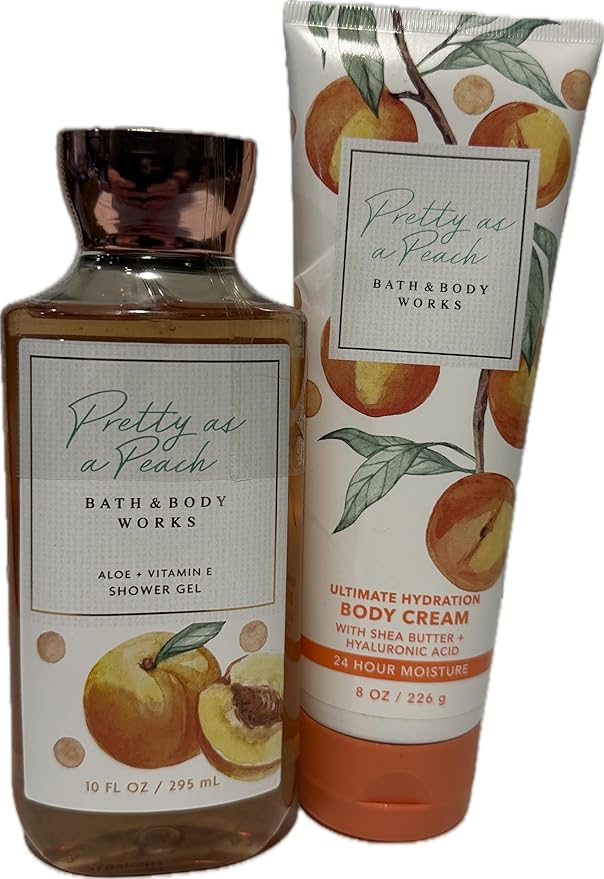Bath & Body Works Women's Pretty As A Peach Body Wash Shower Gel and Body Cream 2 Piece Set