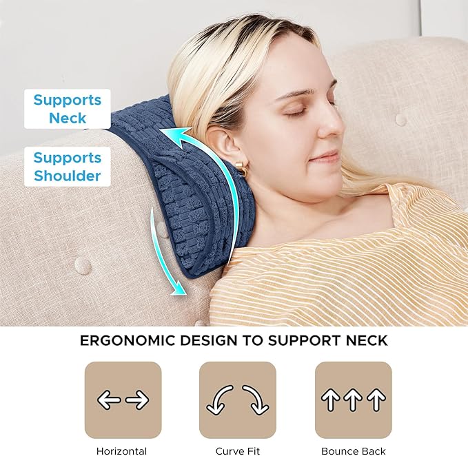 WdFour Headrest Memory Pillow, Support Cushions for Neck, Back or Foot for Sofas, Recliners, Office Chairs, Massage Chairs for Neck Pain Relief and Cervical Support. (Navy Blue, 13" Wx2.7 D)