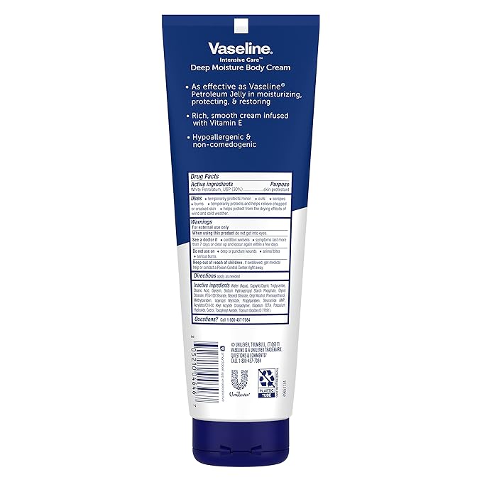 Vaseline Intensive Care Body Cream Deep Moisture with Healing Petroleum Jelly & Vitamin E Rich & Smooth for Dry Skin 9 oz,(Pack of 8)