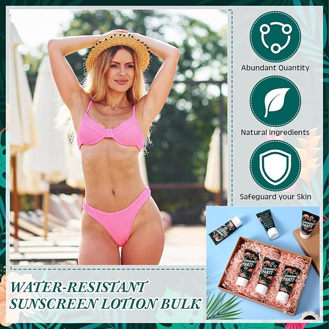 12 Pcs Mini Sunscreen Bulk for Summer Travel Size Spf 30 Water Resistant Sunscreen Lotion Bulk for Thank You Gifts Hawaiian Wedding Bridal Party Favors for Pool Wedding(Flamingo)