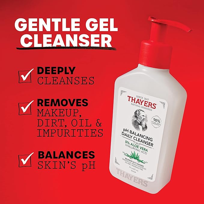 THAYERS Alcohol-Free, Hydrating, Rose Petal Toner with Aloe Vera Formula, 12 FL Oz + Thayers pH Balancing Daily Cleanser, Face Wash with Aloe Vera, Gentle and Hydrating Skincare, 8 FL Oz